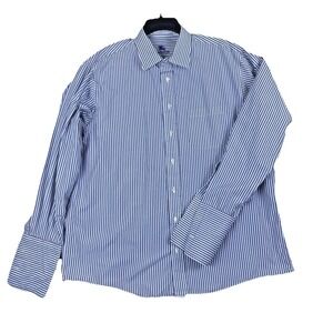 VTG Burberrys Mens17.5 35 Blue Brown Striped Dress Shirt Made in USA 100% Cotton